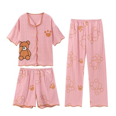 China QUICK DRY Milk Silk Short Shorts Pants Suit 3Pcs Pajamas Age-Reducing Fashion Cute Casual Sleepwear Summer Set Japanese Pajamas for sale