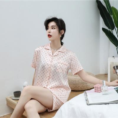 China New QUICK DRY summer simulation silk shorts short sleeve small round dot two-piece women's pajamas for sale