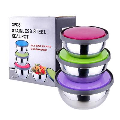 China Freshness Preservation 12cm 14cm 16cm 3-Piece Stainless Steel Bowl Three-Piece Box Set Fresh-keeping Food Container Set for sale