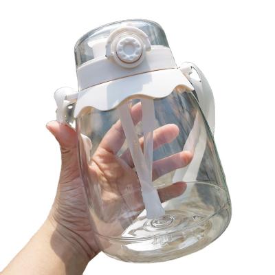 China Viable Cute Student Sports Carrying Girl Straw Water Bottle 1300ml 1500ML Double Beverage Pudding Cup Kettle for sale