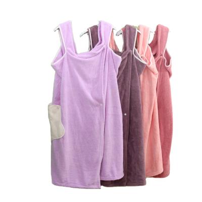 China Variety Coral Fleece Bath Towel Women Home Skirt Can Wear Wrap Dressing Bath Towel Not Easy To Fiber Flange Bathrobe for sale