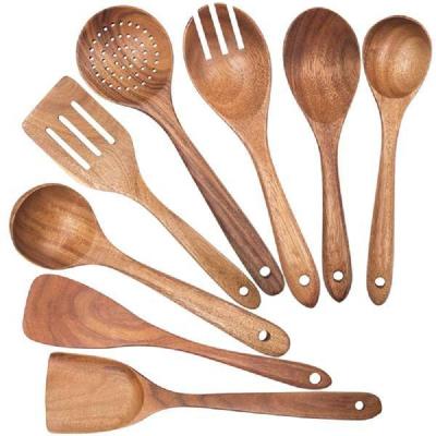 China Stocked Kitchen Accessories Cooking Teak Wood Wooden Spatula Spoon Spatula Set Wooden Strainer Cooking Tool for sale