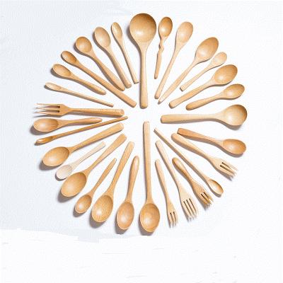 China Japanese and Korean Creative Wood Spoon Beech Stocked Long Handle Stirring Spoon Fruit Seasoning Wooden Spoon for sale