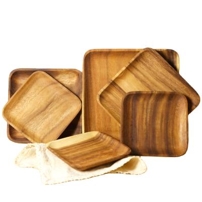 China Stored Customized Solid Wood Wooden Tray Round Acacia Rectangular Fruit Dish Snack Dish Tray for sale