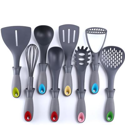 China Fashionable Colorful Rubber and Plastic Handle Stocked Cooking Tool Kit Spoon Shovel Kitchen Utensils for sale