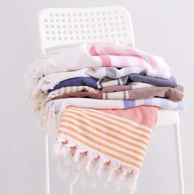 China Viable in Stock Wholesaler Custom 100% Turkish Cotton Beach Towel Fouta Hamam Towel for sale