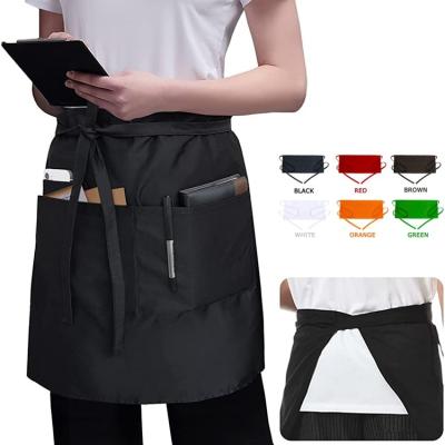 China Waitress Short Waiter Waist Chef Bartender Logo Apron Length Black Cotton Kitchen Waterproof Bistros Bar Half Apron for sale