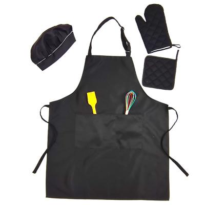 China Casual Custom Logo Cotton Poly Cotton Chef Hat And Apron Set Kitchen Apron Set for sale