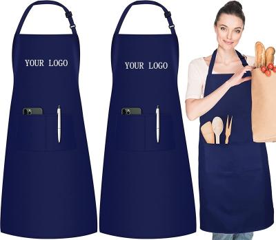 China Drink/Food Navy Blue Color Design Bib Organic Cotton Cute Shoulder Logo Custom Water Proof Cheap 2020 Cooking Kitchen Aprons for sale