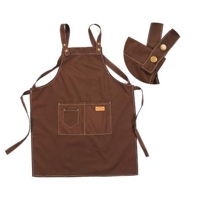 China Customized restaurant casual apron cafe denim apron men and women leather strap cooking apron for sale