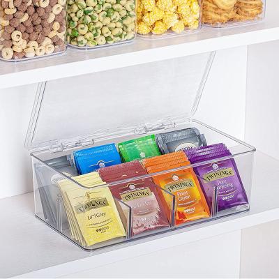 China Clear Plastic Storage Kitchen Pantry Condiment Beverage Tea Bag Storage Bin Organizer with Lid for sale