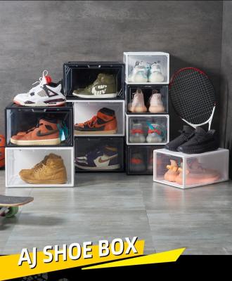 China Portable Transparent Plastic Shoe Box Sneaker Organizer 18 Pack Rectangle Viable Collapsible Shoe Container Display For Home for sale