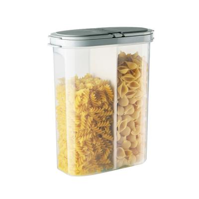 China BPA Free Movable Dry Grain Cereal Freshness Preservation 2 Compartments Divider Airtight Food Container with Lid for sale