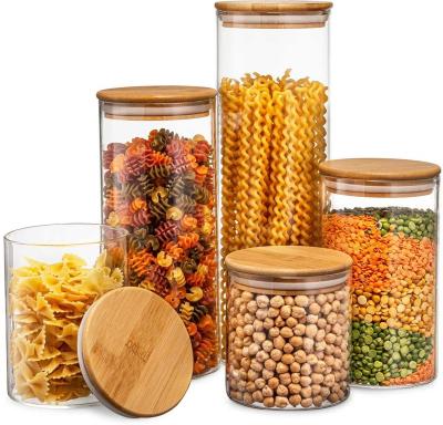 China Freshness Preservation Clear Kitchen Canister Container Glass Stackable Food Storage Jar With Bamboo Lid for sale