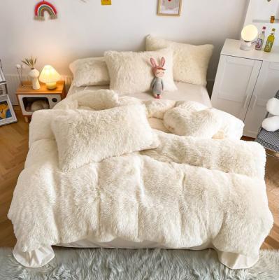 China Non-Toxic White Fluffy Comforter Cover Bed Set Faux Fur Ultra Soft Plush Shaggy Duvet Cover Set Luxury Fuzzy Duvet Cover Set 3 Pieces for sale