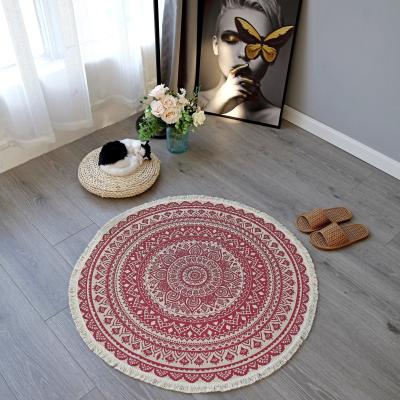 China Popular Boho SIPEIEN Mandala Meditation Round Home Rugs And Blankets With Fringe Moroccan Cotton Woven Circular Carpets For Living Room for sale