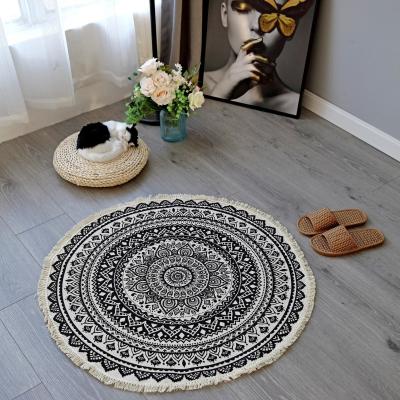 China Bohemian Meditation Print Pattern Multicolor Bohemian Cotton Woven Tassel Boho Living Room Circular Rug SIPEIEN for sale