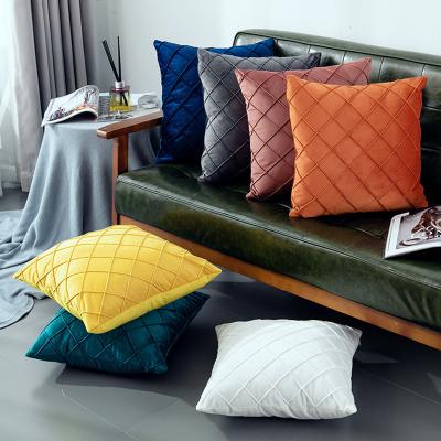 China SIPEIEN Anti-bacteria Velvet Decorative Pleated Tile Covers Soft Solid Square Cushion Cover 18 x 18 inch for sale