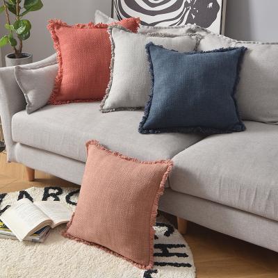 China SIPEIEN Anti-Static Canvas Pillow Cover With Fringes Soft Solid Square Tile Cushion Canvas Cover For Couch 18 x 18 inch for sale