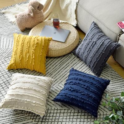 China SIPEIEN Cozy Striped Fringes Boho Decorative Pillow Covers Cotton Jacquard Cushion Covers For Couch Sofa for sale