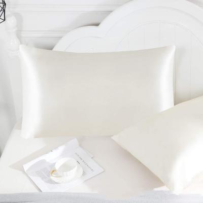 China 2pcs Soft Luxury Cream Color Soft Satin Silk Pillowcase and Breathable 100% Natural Satin Silk Pillow Case for sale