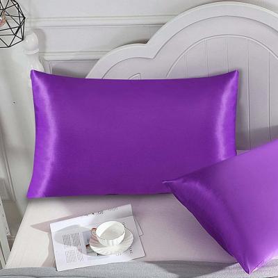 China 2pcs color soft purple luxury soft satin pillowcase silk perspiration pillow case and breathable 100% natural satin for sale