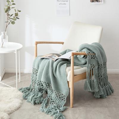 China SIPEIEN Blankets Hollow Pattern Soft Acrylic Knitted Luxury Long Tassel Blanket For Sofa Couch for sale