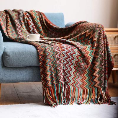 China SIPEIEN Soft Bohemian Knit Decorative Acrylic Tassel Blanket Fringe Blanket For Living Room Sofa for sale