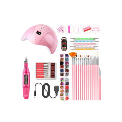 China gel nail set kit with lamp UV dryer dotting tape and Toe Seperator Manicure Set NAK008 Nak008 de Pen Painting Brush Nails Foils for sale