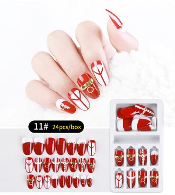 China NAF007 French 24pcs Detachable Designed Crystal False Nail Full Cover Artificial Nail Long For Decorated Short Press On Nails Art Tools for sale