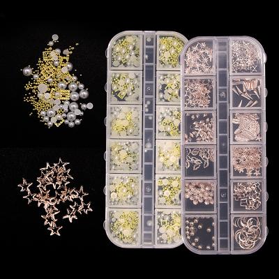 China For commercial & Home Use 12grid Nail Art Metal Rivet Rhinestones For Nail Decoration Stone Manicure Tools Accessories Gold Color NAR016 for sale