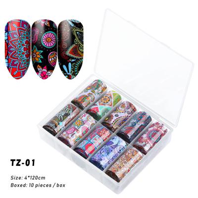 China For commercial & Home Use Tamax 10Pcs Holographic Nail Art Stickers Water Transfer Decal For Manicure Design Decoration for sale