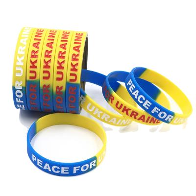 China Waterproof Peace For Ukraine Silicone Rubber Wristband Peace And Love Custom Silicone Bracelet Wrist Bands Ukraine Bracelet for sale