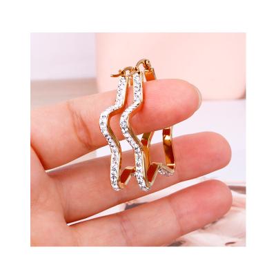 China Trendy Fashion Charm Gold Color Plated Rhinestones Stainless Steel Star Circle Earring For Women Daily for sale