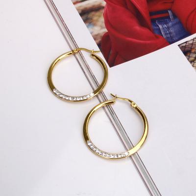 China Trendy Fashion Charm Gold Color Plated Stainless Steel With Rhinestones Circle Circle Earring For Women for sale