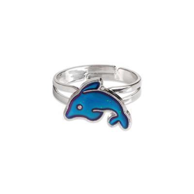 China FASHIONABLE Trendy Feeling Silver Temperature Color Dolphin Resizable Mood Rings For Kids for sale