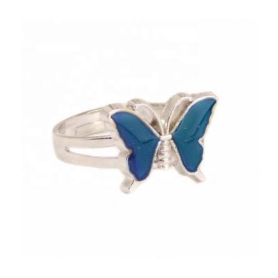 China FASHIONABLE Emo Silver Vintage Wedding Color Rainbow Butterfly Rings Adjustable Finger Jewelry For Women Mood Ring for sale