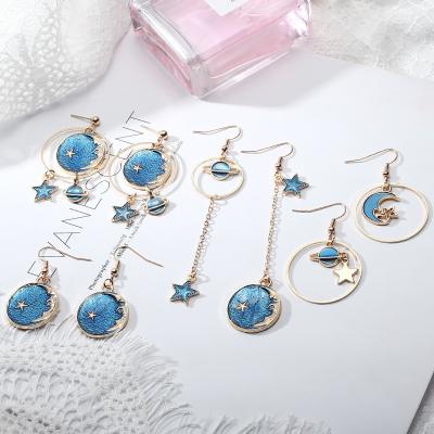 China Hgflyxu TRENDY classic painting starry sky drop to dangle asymmetrical earrings for women girls charm jewelry for sale