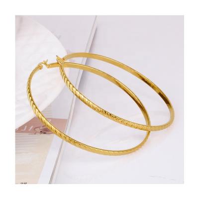 China TRENDY simple gold color plated 70mm twill round stainless steel big circle earring for women for sale