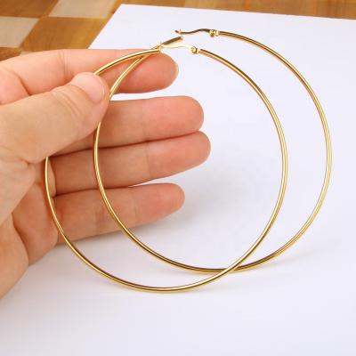 China TRENDY Gold Color Stainless Steel Simple Hoop Around Big Circle Earring For Women for sale