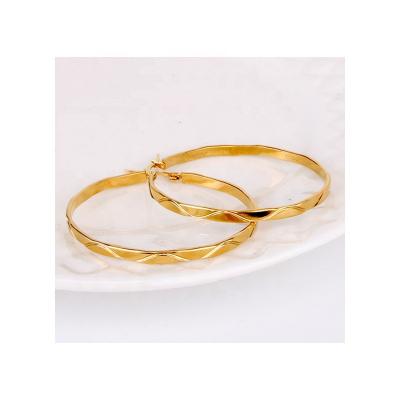 China Trendy Fashion Ear Jewelry Gold Color Plated Circle Wave Pattern Stainless Steel 40mm Hoop Earring For Women for sale