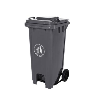 China Sustainable Outdoor 120l Plastic Pedal Waste Bin Trash Can With Wheels for sale