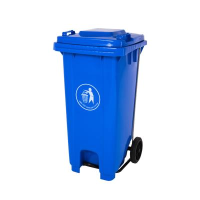 China Sustainable Outdoor Street Side Pedal 120 Liter Plastic Garbage Bin Cart for sale