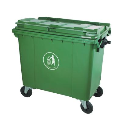 China 4 Wheels Sustainable Industrial Plastic Waste Bins Trash Cans for sale