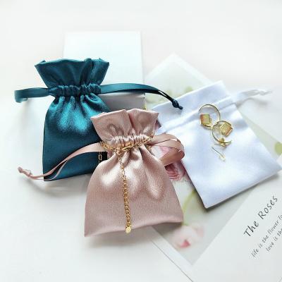 China Durable Custom Satin Jewelry Packaging Drawstring Pouch And Box Set Hot Stamping For Earrings for sale