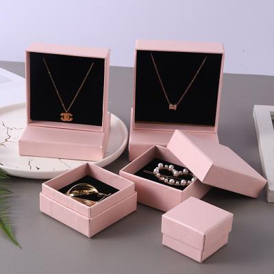 China Paper Cardboard Custom Small Logo Velvet Pink Ring and Necklace Box for Jewelry Necklace for sale