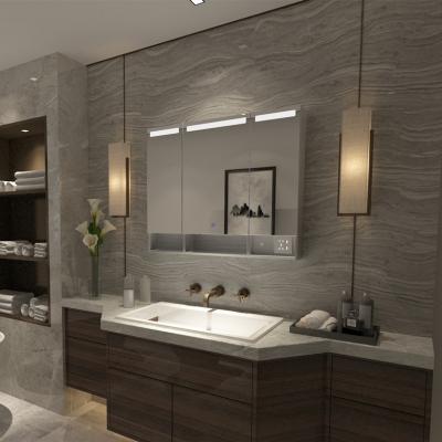 China Modern Factory Style Moisture Proof Aluminum Bathroom Mirror Cabinet With Led Light for sale