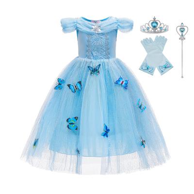 China Eco-friendly Washable Breathable Kids Party Princess Blue Dress Cartoon Movie Kids Halloween Costumes Birthday for sale