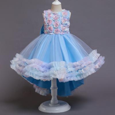 China Summer Breathable Children Sleeve Lace Dress Princess Costume Girls Flower Bow Short Party Dresses for sale