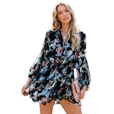 China Modest Women Clothing Dress Summer Anti-static Floral Print Fashion Chiffon Short Dresses for sale